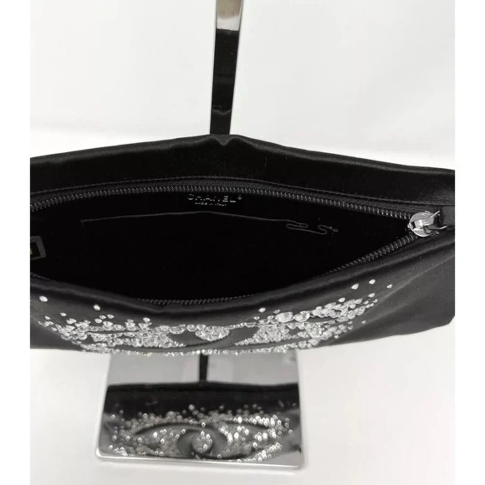 Chanel Black Satin Crystal CC Clutch‎ Chain Shoulder Bag